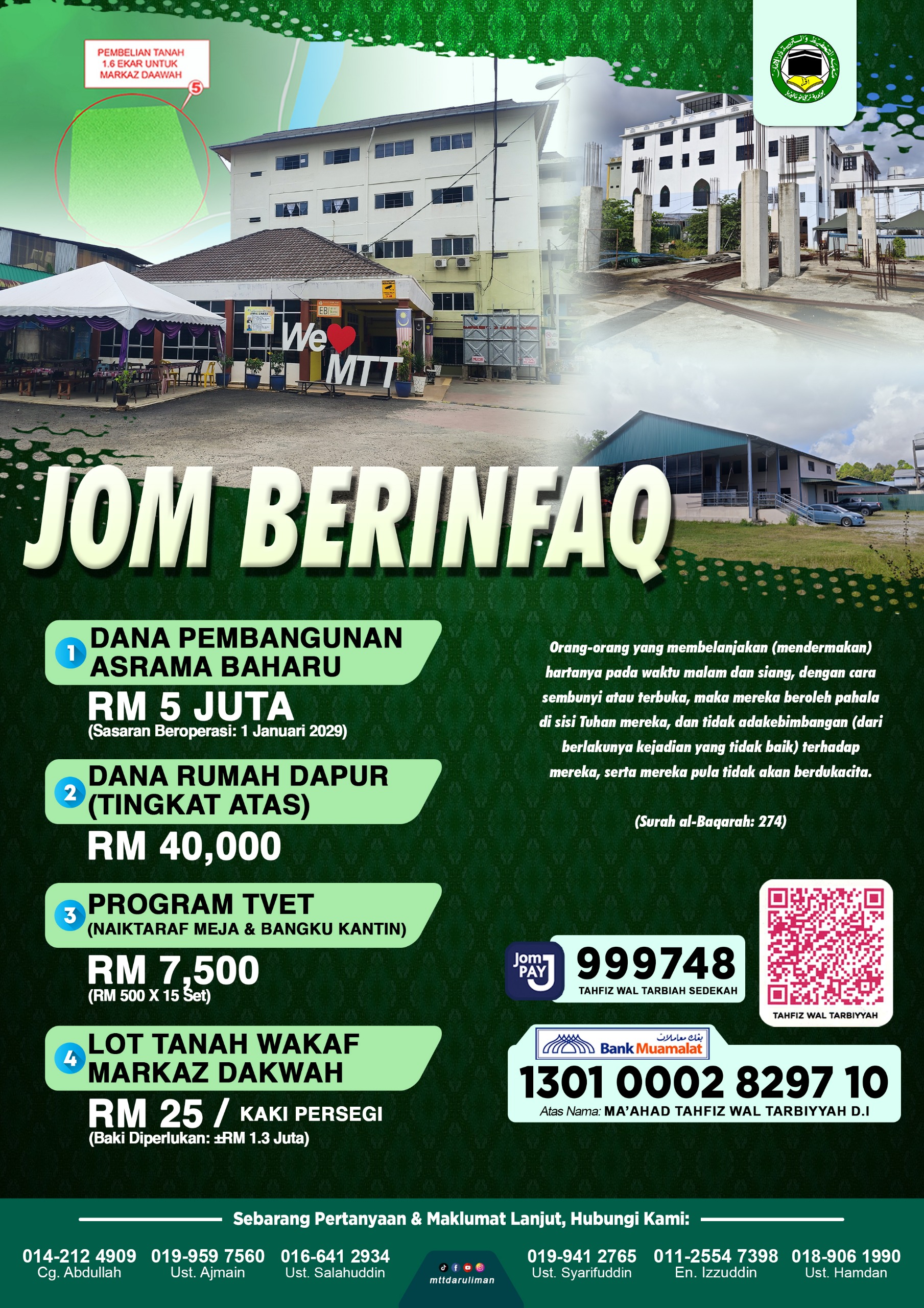 Dana Asrama,Rumah Dapur, TVET, Wakaf Masjid